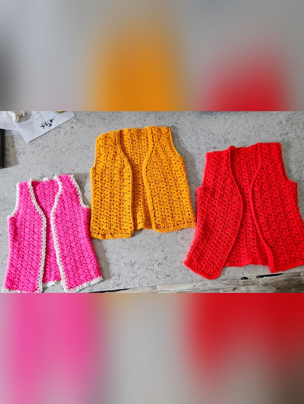 Vintage Handmade Crochet Child Vest 3 pc lot Boho Hippie